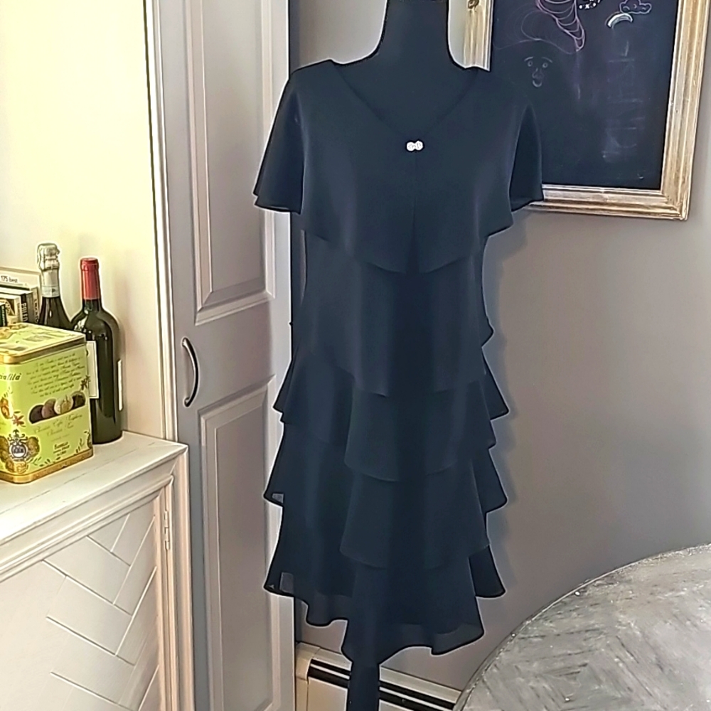 Tiered Rhinestone Caplet Dress